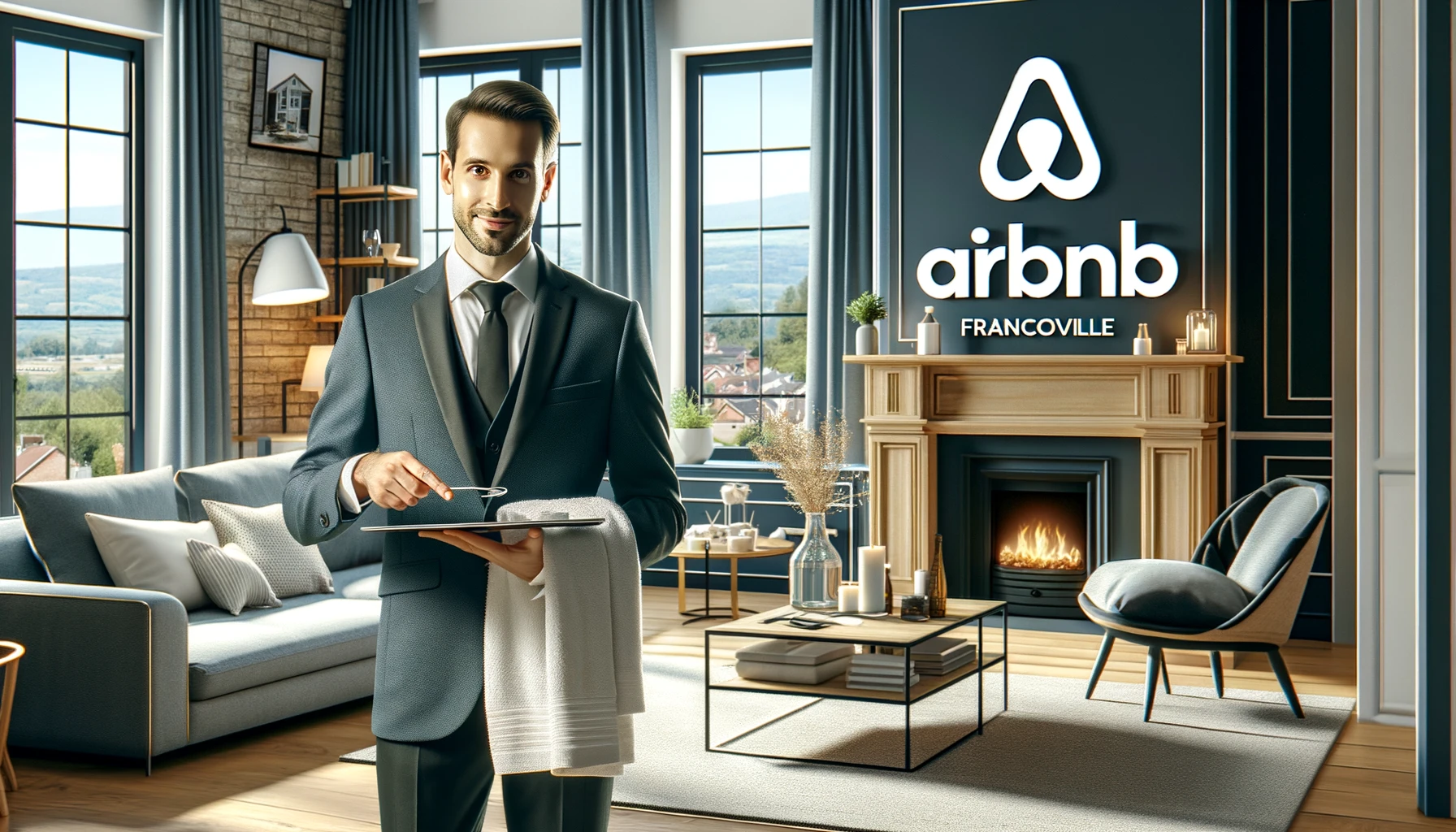 Illustration montrant une conciergerie professionnelle en action, optimisant une location Airbnb à Franconville